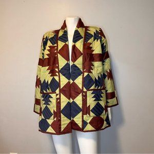Handmade Lightweight Yellow, Burgundy and Blue Patchwork Jacket One Size